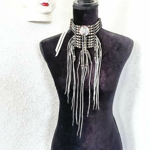 Native American leather fringe hairpipe l choker